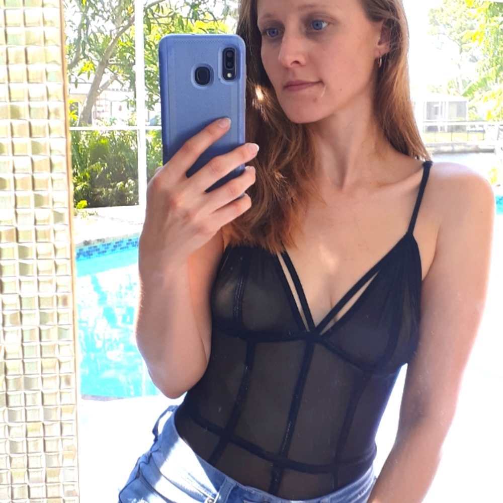 Spaghetti strap black sheer bodysuit